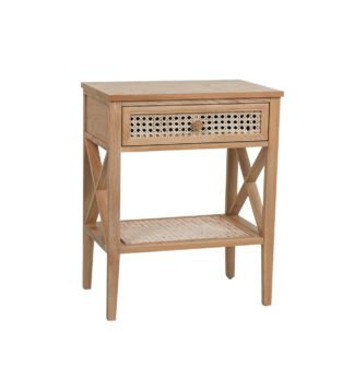 An Image of Habitat Mornington Rattan 1 Drawer Bedside Table - Oak