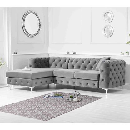 ebb3daad49d88856ce6b61e554e8d390b7e7ab8ad4297d9cd953c3e3258cacd6.jpg An Image of Bruket Velvet Left Handed Chaise Corner Sofa In Grey