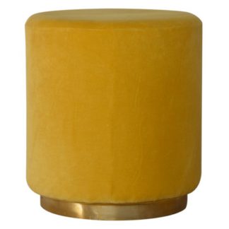 An Image of Nutty Velvet Footstool In Mustard With Gold Base