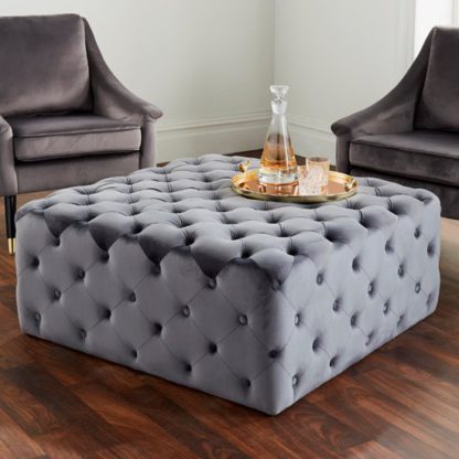 ee1e432f282ec1da7054298b2c9f3d83ea3e986e4ce45c32973565b1852d7a44.jpg An Image of Casper Velvet Button Cocktail Ottoman In Grey