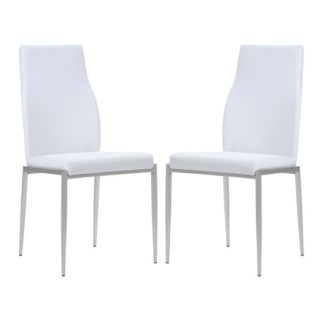 An Image of Mexa White Faux Leather High Back Dining Chairs In Pair