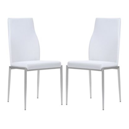 An Image of Mexa White Faux Leather High Back Dining Chairs In Pair