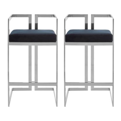 f09acdeac2374889206540d3521236668c282db1b00a58c5a4705bf35d7bd19f.jpg An Image of Azaltro Black Velvet Bar Stools With Silver Metalframe In Pair