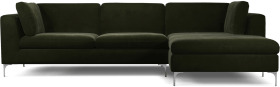 f227bc401fb4e51edb793498c1828c710593a8840e6d57ad1f77f82ca34f7422.jpg An Image of Monterosso Right Hand Facing Chaise End Sofa, Dark Olive Velvet with Chrome Leg