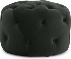 An Image of Hampton Round Pouffe, Small, Anthracite Grey Velvet