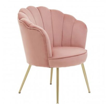 An Image of Ovaley Velvet Scalloped Accent Chair In Pink