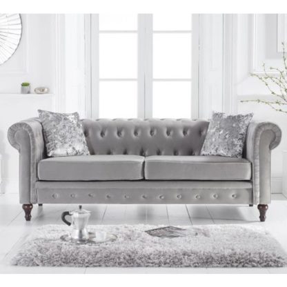 An Image of Chilloe Linen Fabric Upholstered 3 Seater Sofa In Grey