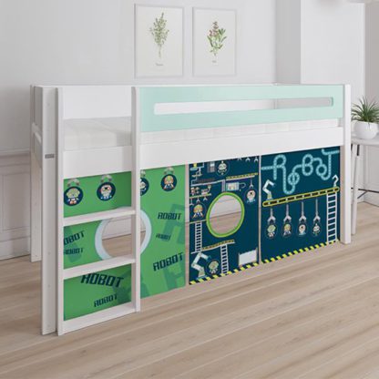 f5c403f244d1ff3b81738eb634ed1905b1957290dfb498810e6454bf9c5a5b29.jpg An Image of Morden Kids Mid Sleeper Bed In Azur Mint With Robot Curtain