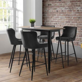 An Image of Grafton Wooden Bar Table In Mocha Elm With 4 Luxe Grey Bar Stools