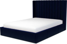 An Image of Cory King Size Bed with Storage Drawers, Prussian Blue Cotton Velvet