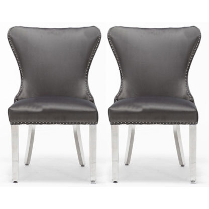 f7fe85df76319603a8fe46ad2554ee2d19baabb2e251f6f7124e1761f7d1e925.jpg An Image of Floret Button Back Dark Grey Fabric Dining Chairs In Pair