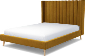 An Image of Cory King Size Bed, Dijon Yellow Cotton Velvet with Oak Legs