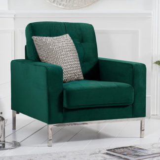 An Image of Swiger Velvet Upholstered Armchair In Green