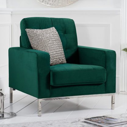 An Image of Swiger Velvet Upholstered Armchair In Green