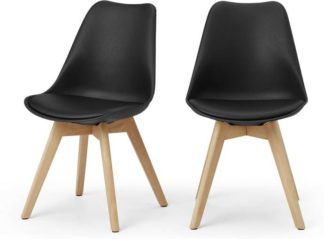 An Image of Deon Set of 2 Dining Chairs, Black with Oak Stain Legs