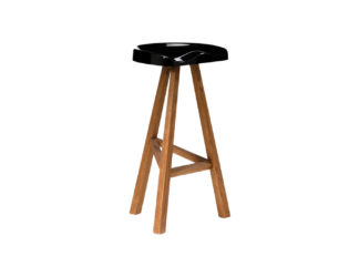 An Image of Established & Sons Heidi BarStool Wood Base Gloss Black Seat