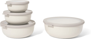 An Image of Mepal Set of 4 Shallow Lidded Storage Bowls, Nordic White