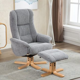 An Image of Fairlop Fabric Swivel Recliner Chair And Footstool In Lake Blue