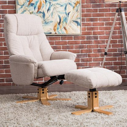 ff684a2fdb1bcbbce7483bcc39e92917dc436c768bb8f92c5d1e60ae65e847b2.jpg An Image of Dox Fabric Swivel Recliner Chair In Lisbon Wheat