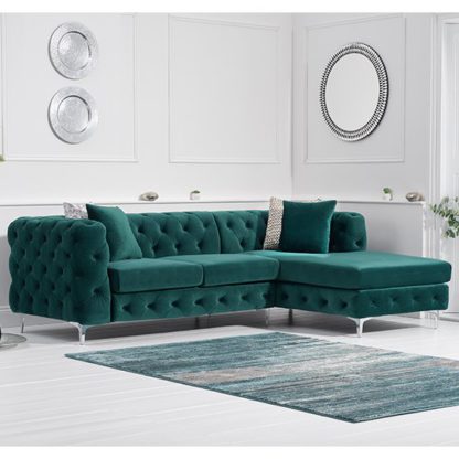 ffb861d9c9044221eb0856742013b37bb1986646b7655e6e2c176e4f547546d5.jpg An Image of Bruket Velvet Right Handed Chaise Corner Sofa In Green