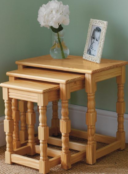 An Image of Argos Home Devon Nest of 3 Solid Pine Tables - Oak Effect