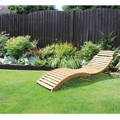 An Image of Acacia Folding Curved Wooden Lounger Natural