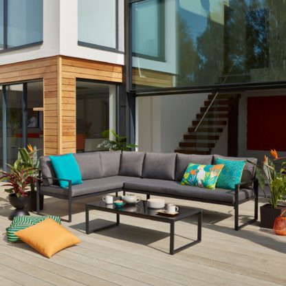 0a313fc3a349c7e025d3114a307e7a28a36bc7c498c5e51712adea57a698477b.jpg An Image of Elements 5 Seater Black Corner Sofa Set Black