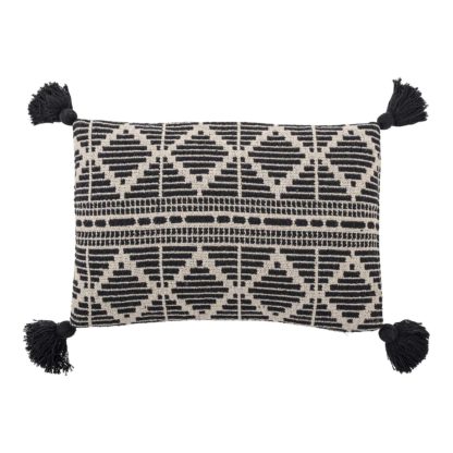 An Image of Black and White Tassle Cushion
