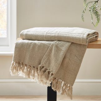 An Image of Natural Cotton Check Throw Natural