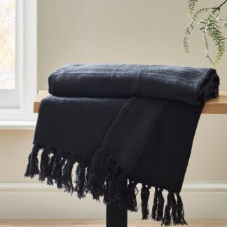 An Image of Black Cotton Flex Check Throw Black