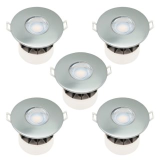 An Image of Fixed Fire Rated IP65 LED 5 Pack Downlight - Brushed Nickel