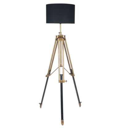 An Image of Antique Brass Tripod Floor Lamp, Dark Wood