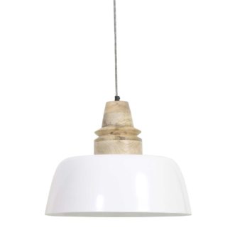 An Image of Metal and Wood Pendant Light, White
