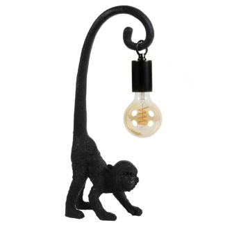 An Image of Monkey Table Lamp with Hanging Bulb, Black