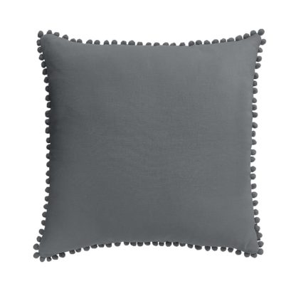 An Image of Country Living Linen Pom Pom Cushion - 50x50cm - Country Grey