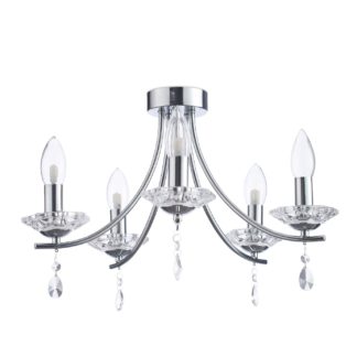 An Image of SPA 5 Light Semi Flush Bathroom Chandelier -Glass and Chrome