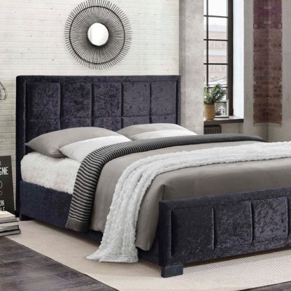 An Image of Hannover Black Crushed Velvet Bed Frame Black