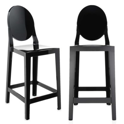 An Image of Pair of Kartell One More Counter Stools, Black