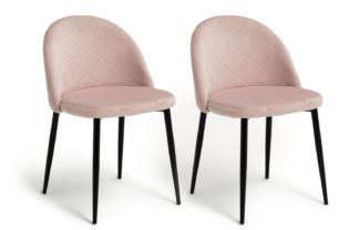 An Image of Habitat Imogen Pair of Velvet Dining Chairs - Blush