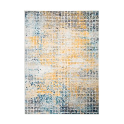 An Image of Urban Abstract Rug Blue, Yellow and Grey
