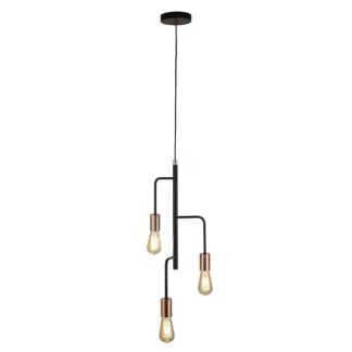 An Image of Berri 3 Light Pendant Light - Matt Black and Copper