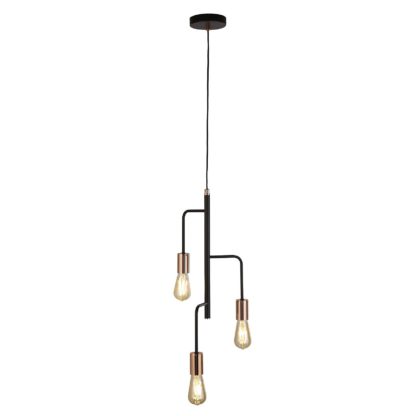 An Image of Berri 3 Light Pendant Light - Matt Black and Copper