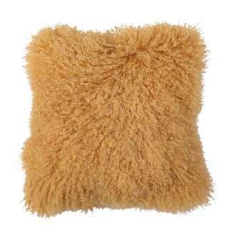 An Image of House Beautiful Real Mongolian Wool Cushion - Mustard - 38x38cm