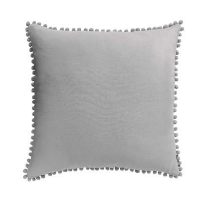 An Image of Country Living Linen Pom Pom Cushion - 50x50cm - Country Grey