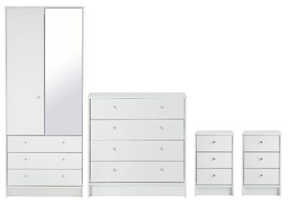 An Image of Habitat Malibu 4 Piece 2 Door Mirror Wardrobe Set - White