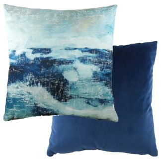 An Image of Watercolour Landscape Cushion - Royal Blue