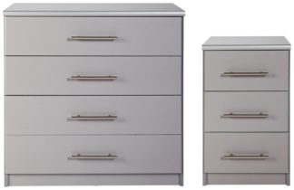 An Image of Argos Home Normandy Bedside & 4 Drawer Chest Set - Grey