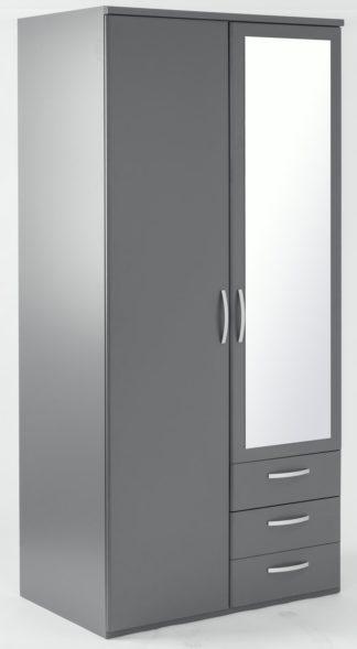 An Image of Argos Home Hallingford Grey 2 Door 3Drawer Mirrored Wardrobe