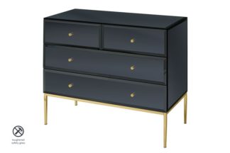 An Image of Stiletto Toughened Black Glass and Brass Chest of Drawers