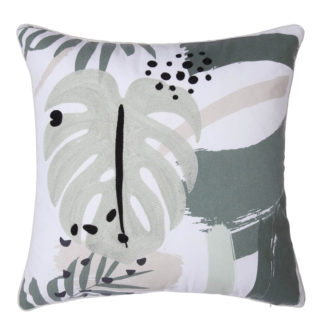 An Image of Abstract Floral Cushion - Green & Blush
